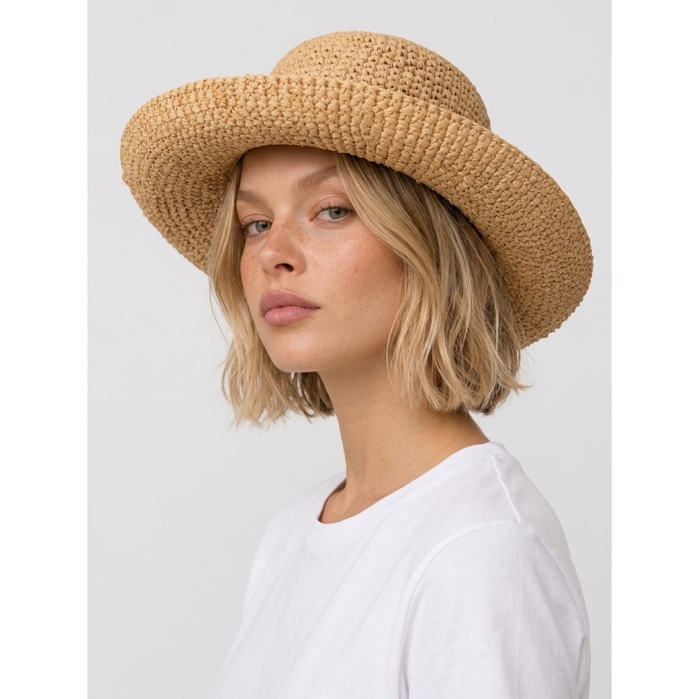 Scala Collezione Natural Fiber Woven Raffia Sun Hat Tan One Size Handcrafted